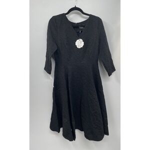 Heart & Roses Swing Dress Womens Large Piper Black Floral 3/4 Sleeve Cottage NWT